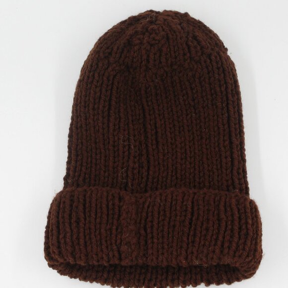 Handmade Hand Knit Acrylic Coffee Brown Ribbed Knit Toque Hat - Picture 2 of 4